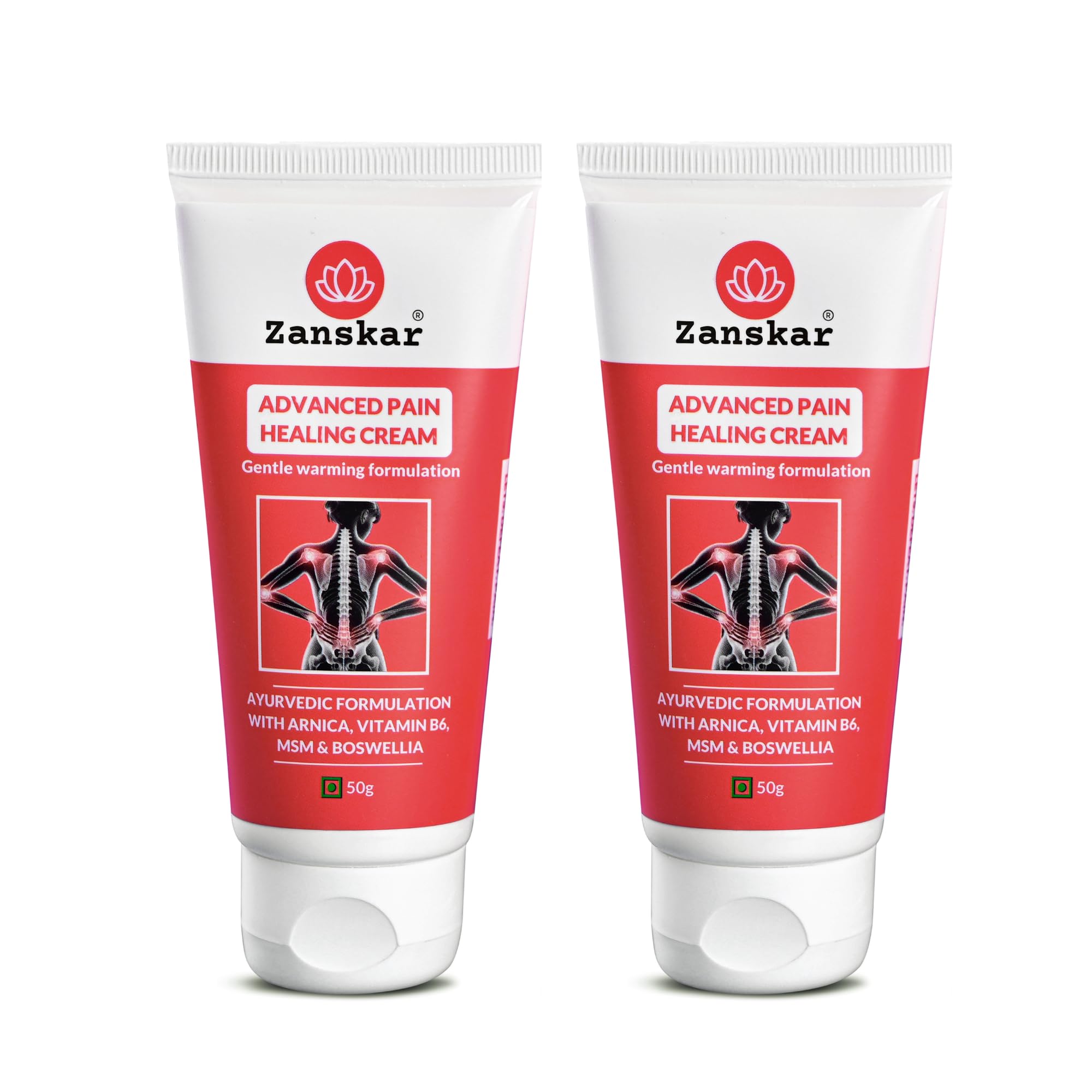 Zanskar Advanced Pain Healing Cream (Pack of 2) | Deep Relief from Back Pain, Knee Pain, Neck Pain, Shoulder Pain & Sprains | Natural Ingredients - Vitamin B6, MSM, Arnica, Boswellia | 2x50 g