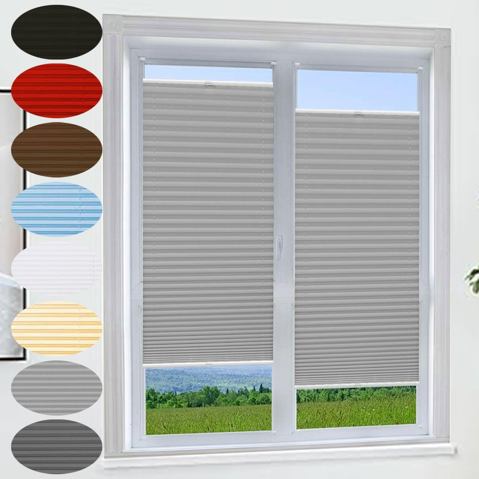 Temporary Blinds for Windows 90 x 160 cm (Wxh), No Drill, Light Filtering Home Temporary Paper Pleated Blind Including All Mounting Parts for Windows Patio, Light Grey