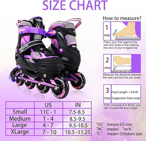 Miniatura 4 de Sowume Cuchillas de rodillo ajustables para niñas y niños, patines en línea con todas las ruedas iluminadas, pátinas para mujeres para niños y