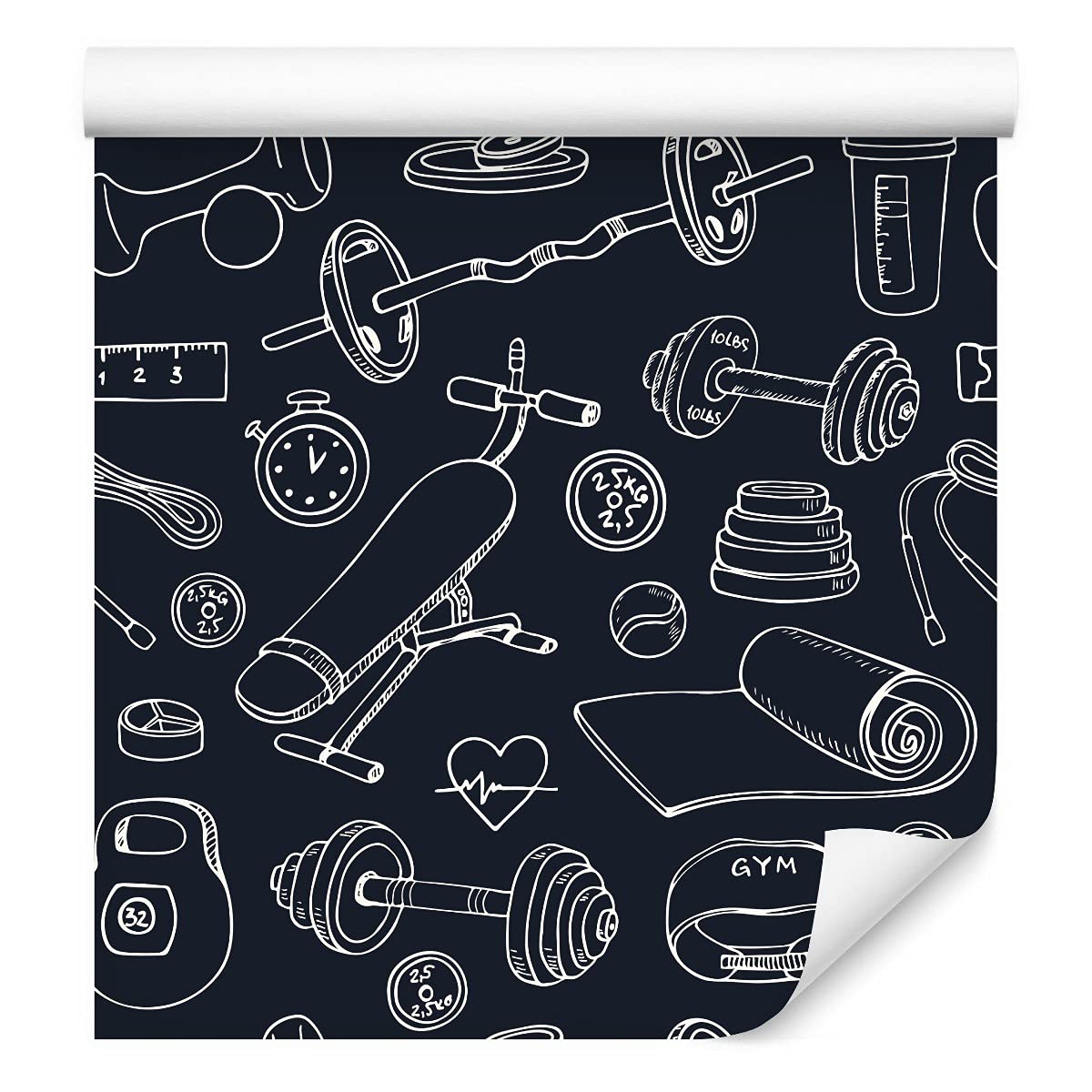 Muralo Vlies Tapete 10m Tapeten Rollen Jugend FITNESSSTUDIO Hanteln Fitness Dekor Vliestapete 1000 x 53cm Wand Tapete Wohnzimmer Schlafzimmer Moderne Wanddeko Wand Dekoration