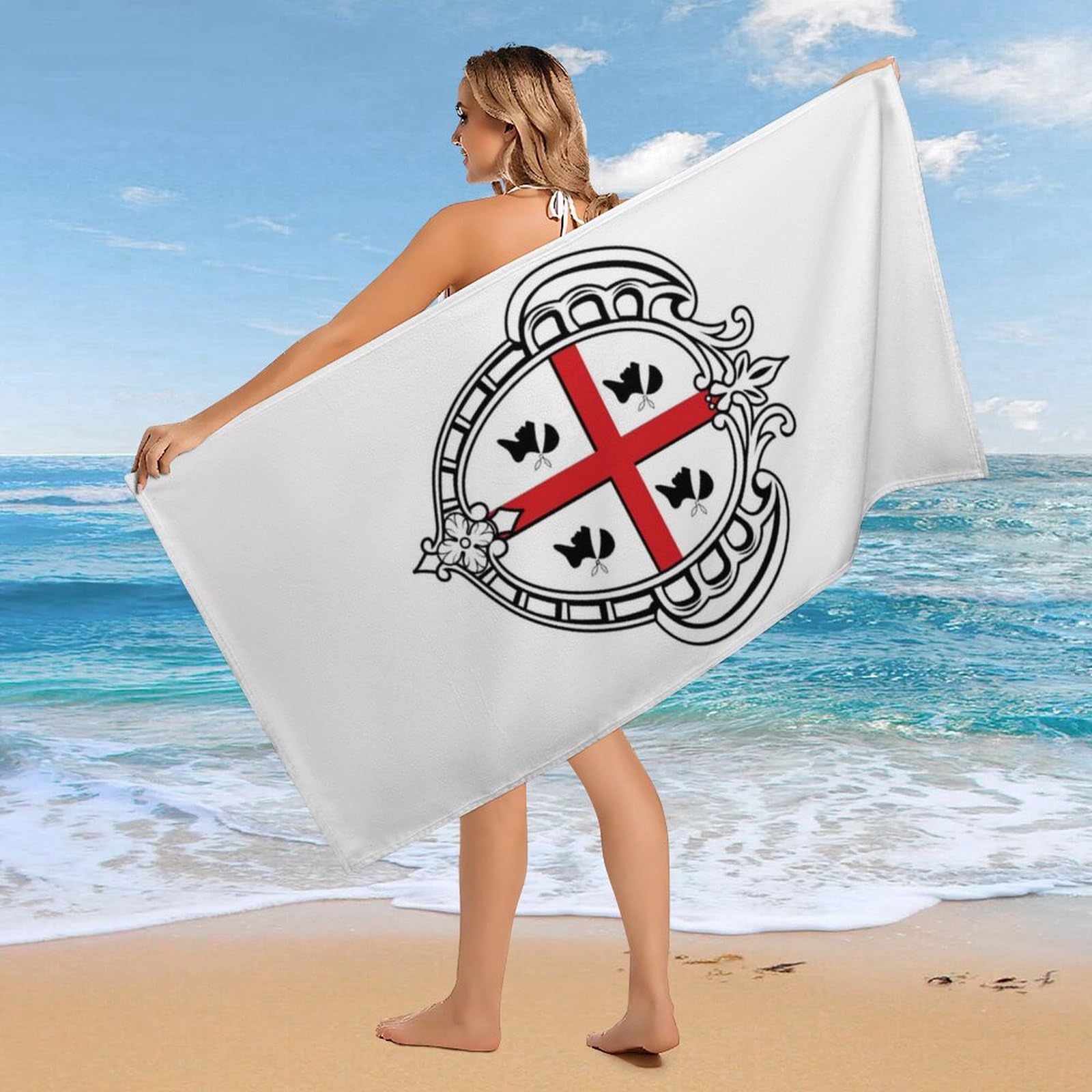 Asciugamano Da Spiaggia Con Stampa Della Bandiera Nazionale Della Sardegna Per Adulti E Bambini Grande In Morbida Microfibra Antisabbia Assorbente Ad Asciugatura Rapida Oversize 90X180Cm