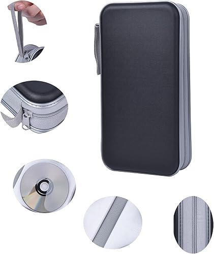 Miniatura 9 de UENTIP Estuche portátil para CD de capacidad para 96, portátil y de plástico duro, organizador de CD, cartera, almacenamiento de DVD (96, morado)