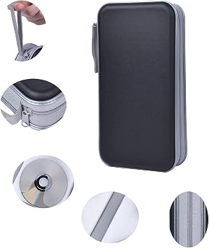 UENTIP CD Case 96 Capacity Portable Hard Plastic DVD Case CD Organizer Wallet Protective DVD Storage (Black96 96)