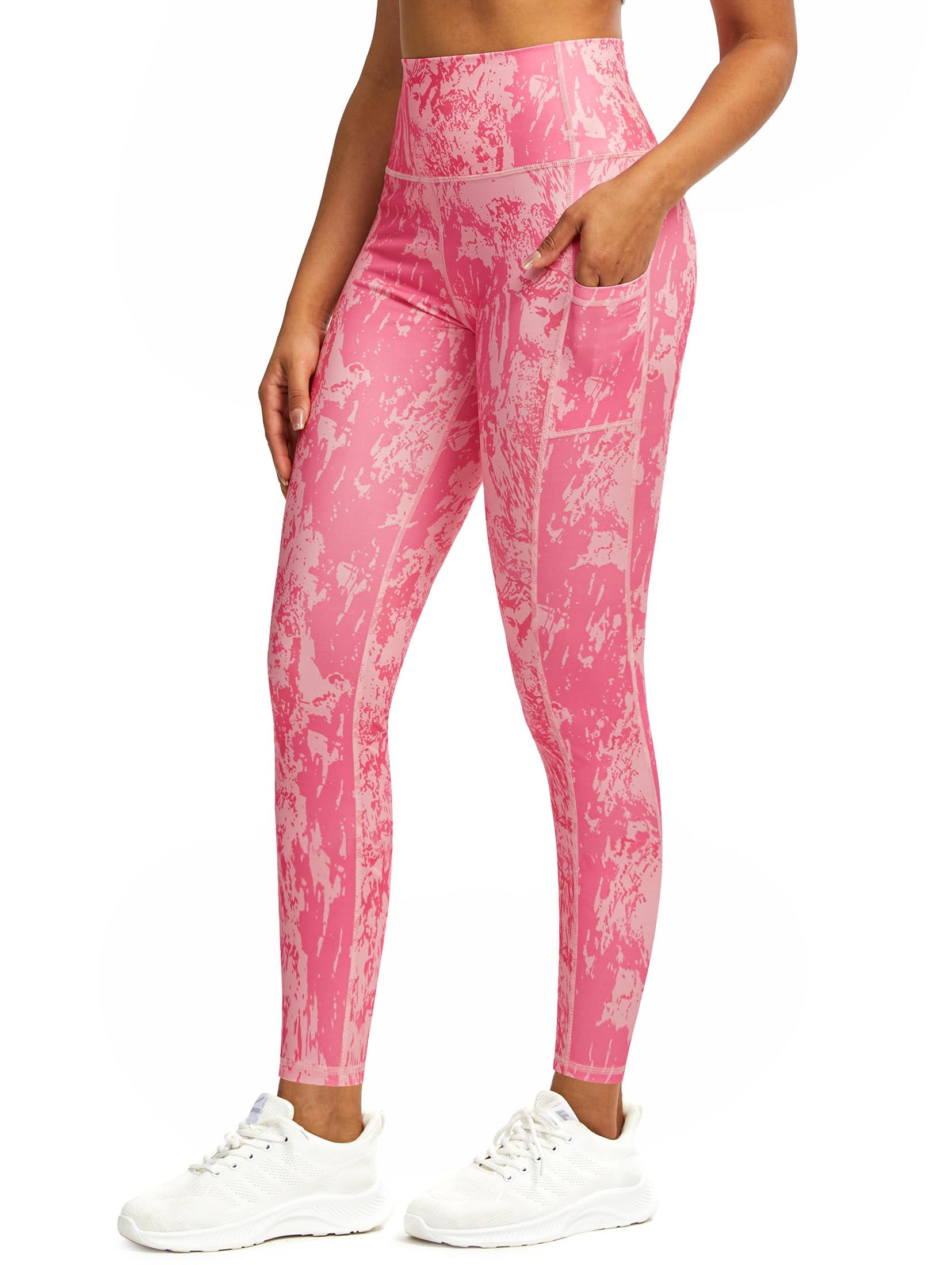 Tuspryt Sport Leggings Damen Lang,Blickdichte Printed Fitnesshose Laufhose Damen mit Taschen