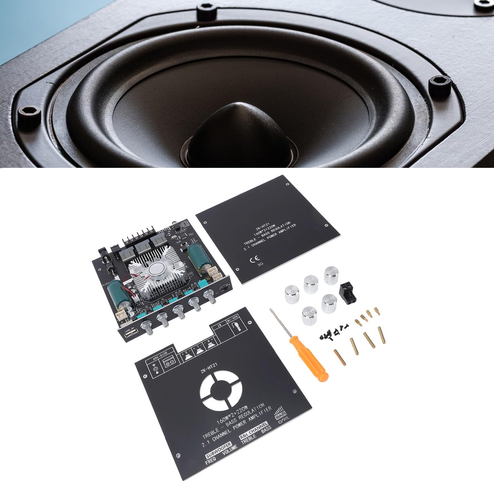 Módulo Amplificador Bluetooth Potente Amplificador de Potencia de Audio de 2.1 Canales para Entusiastas del Cine en Casa PCB de Cobre Tapa de 5 Perillas para de Sonido