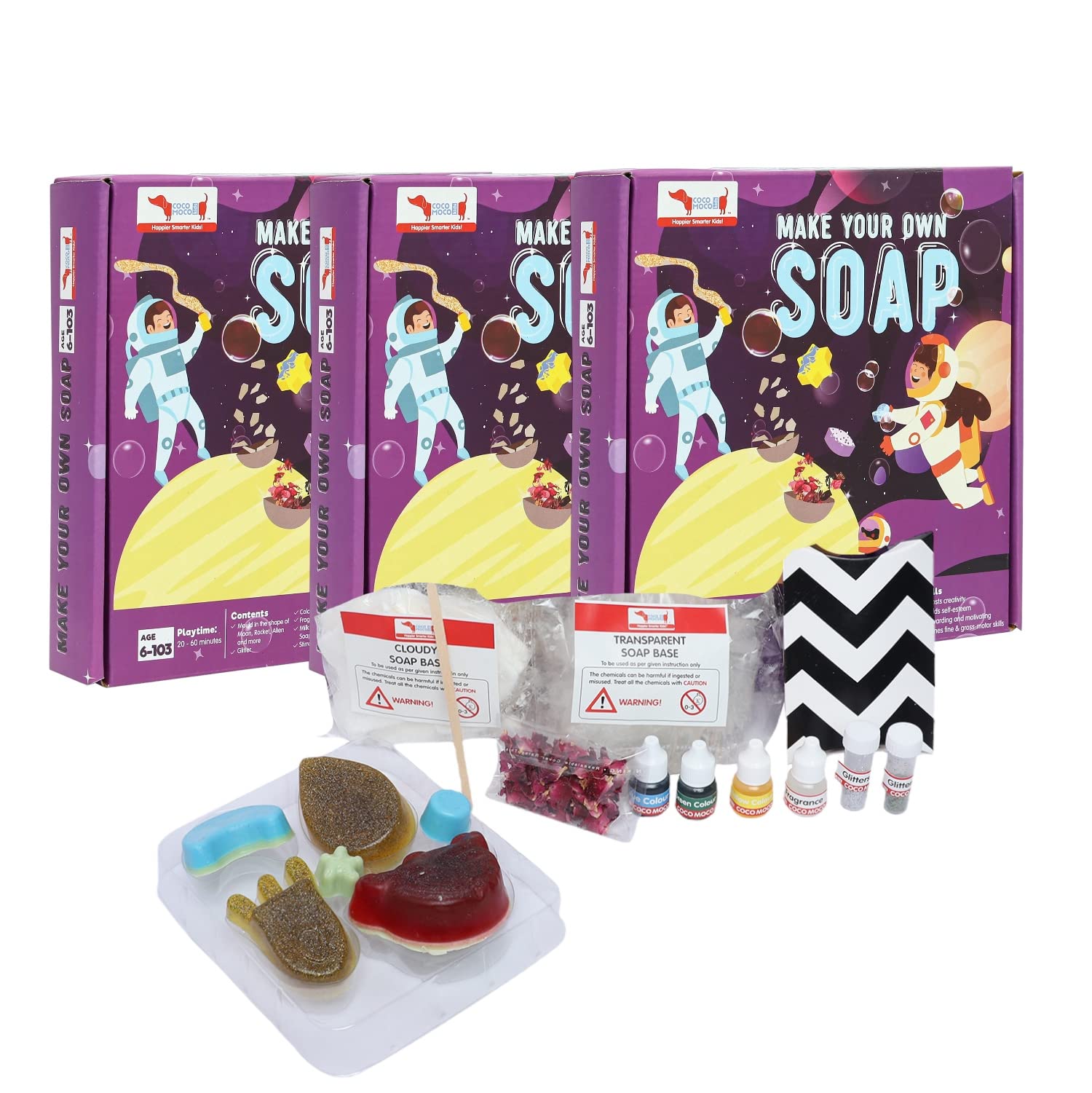 CocoMoco Kids Return Gifts Birthday Party for Kids - Set of 3 pcs of Solar System Space Theme Soap Making DIY Activity Kit, Make Your Own Soap Kits for 6-14 Years Boys & Girls, Crafts Science Toy