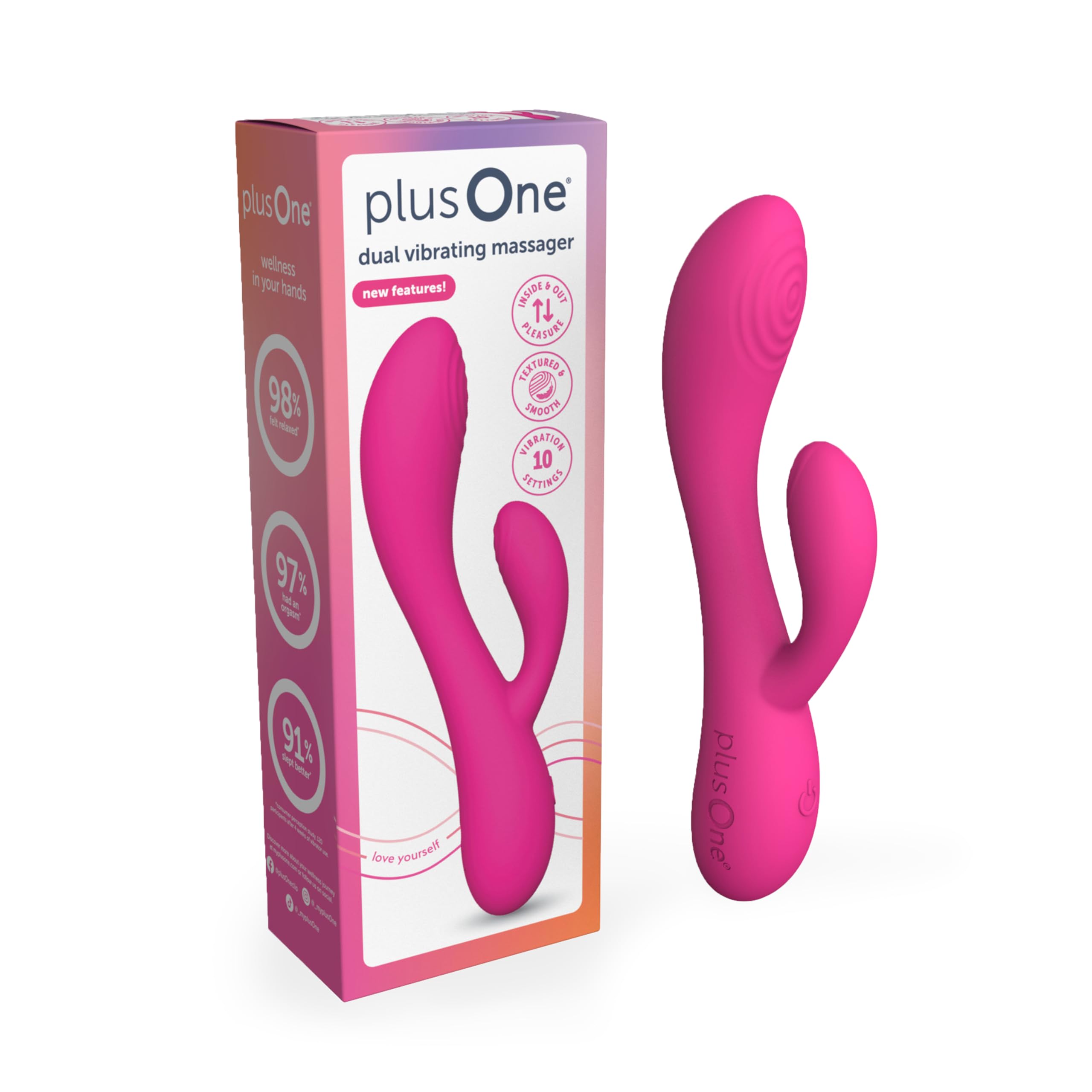 plusOne Doppio vibratore per coniglio, massaggiatore personale, 10 impostazioni di vibrazione | Silicone sicuro per il corpo, impermeabile, ricaricabile tramite USB, giocattolo sessuale per donne e uomini
