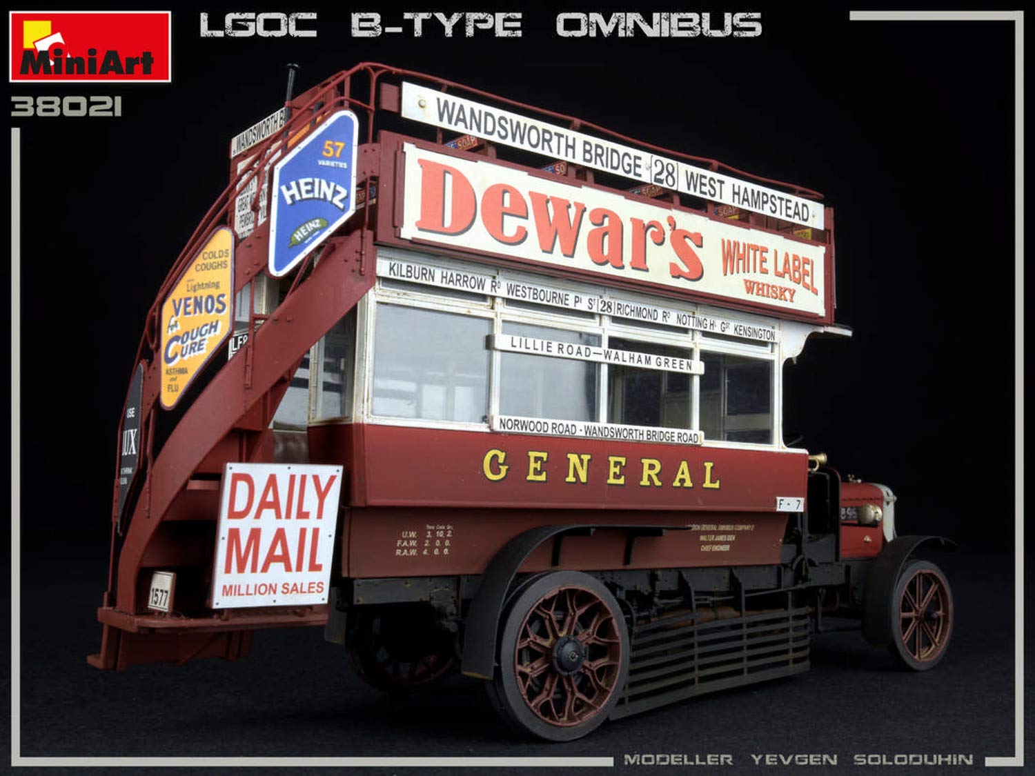 MiniArt 38021 1:35 London Omnibus LGOC Type B - Réplica original, modelismo, kit de plástico, manualidades, aficiones, pegado, kit de modelos, montaje, sin pintar
