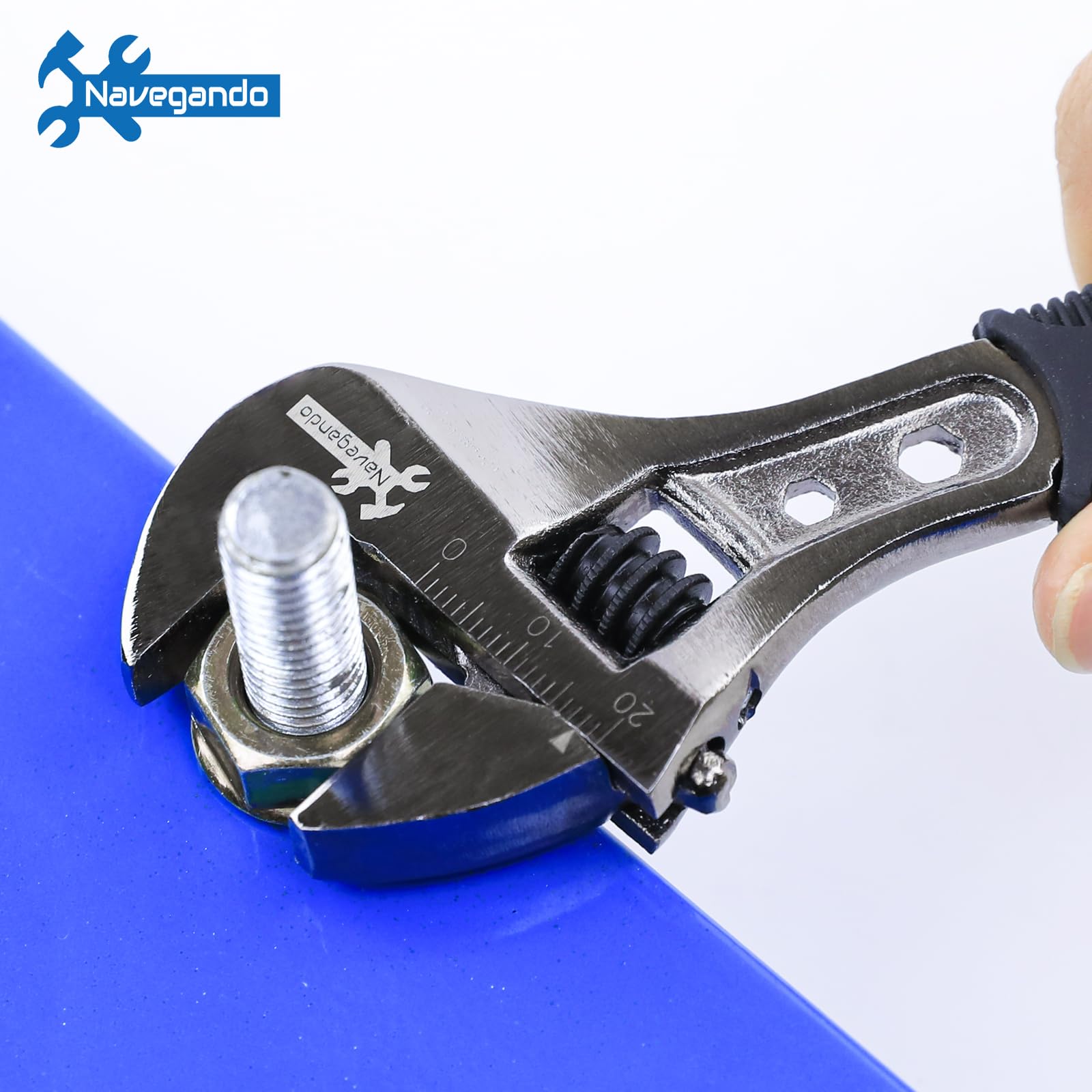 Navegando Rollgabelschlüssel 150 mm, 6 Zoll Engländer aus Kohlenstoffstahl, Geschmiedeter Schraubenschlüssel verstellbar mit Schwarz-Nickel-Beschichtung, Ergonomischer Softgriff, Kompakt & Portabel