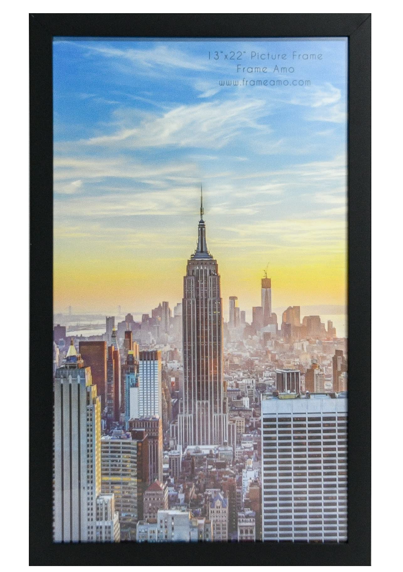 Frame Amo 13x22 Black Modern Picture or Poster Frame, 1 inch Wide Border, Smooth Wrap Finish, Acrylic Face