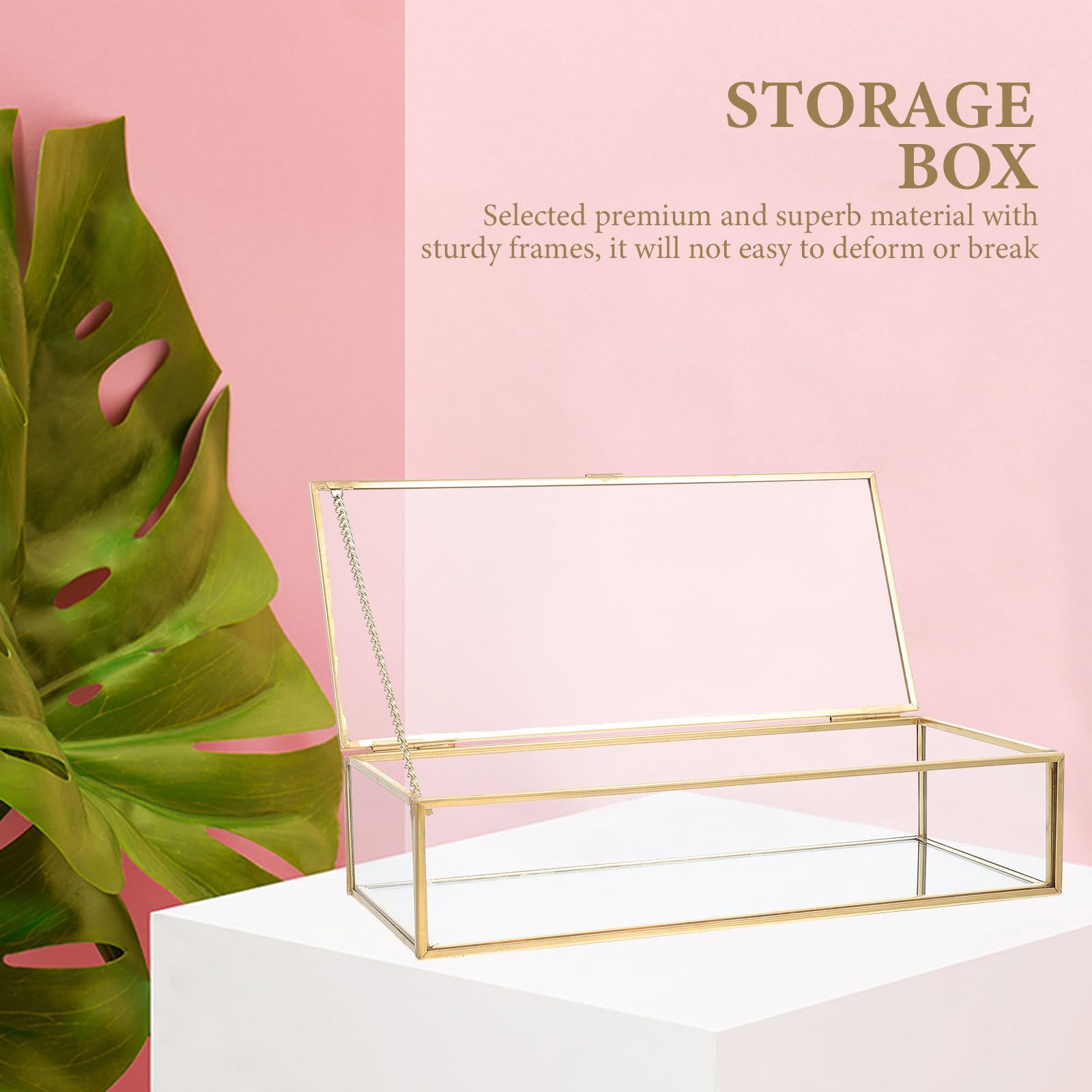BETOOKY Transparente Schmuckbox aus Glas mit Deckel für Reisen, Gold | Kupferrahmen, Kompakt und Tragbar, Mehr Stauraum, für Juweliergeschäft und Unterwegs
