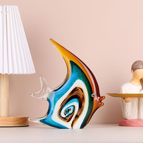 Miniatura 10 de XMGZQ Figuras de vidrio soplado a mano, decoración de vidrio azul soplado, adorno de figuras de peces de vidrio tropical, escultura de animales