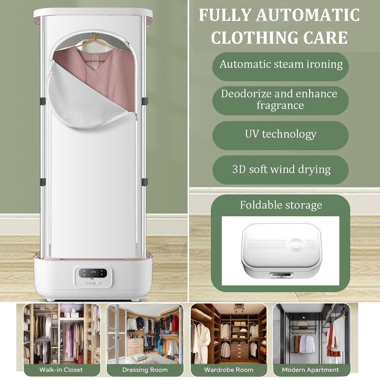 Składane Żelazko Automatyczne, Przenośna Suszarka O Mocy 900 W Z Timerem, Pionowy Strumień Pary, Usuwanie Zagnieceń + UV + Usuwanie Zapachów + Suszenie, Do Domu I W Podróży