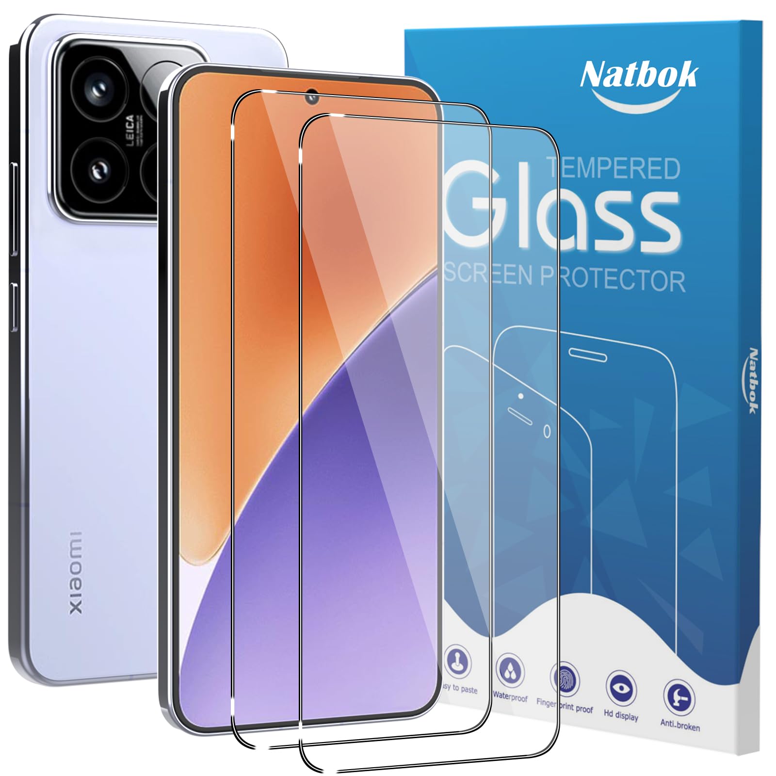 Natbok 2 Pack Compatible with Xiaomi 15 Screen Protector,Full Coverage 9H Tempered Glass Film,HD Clear Scratch Resistant,B...