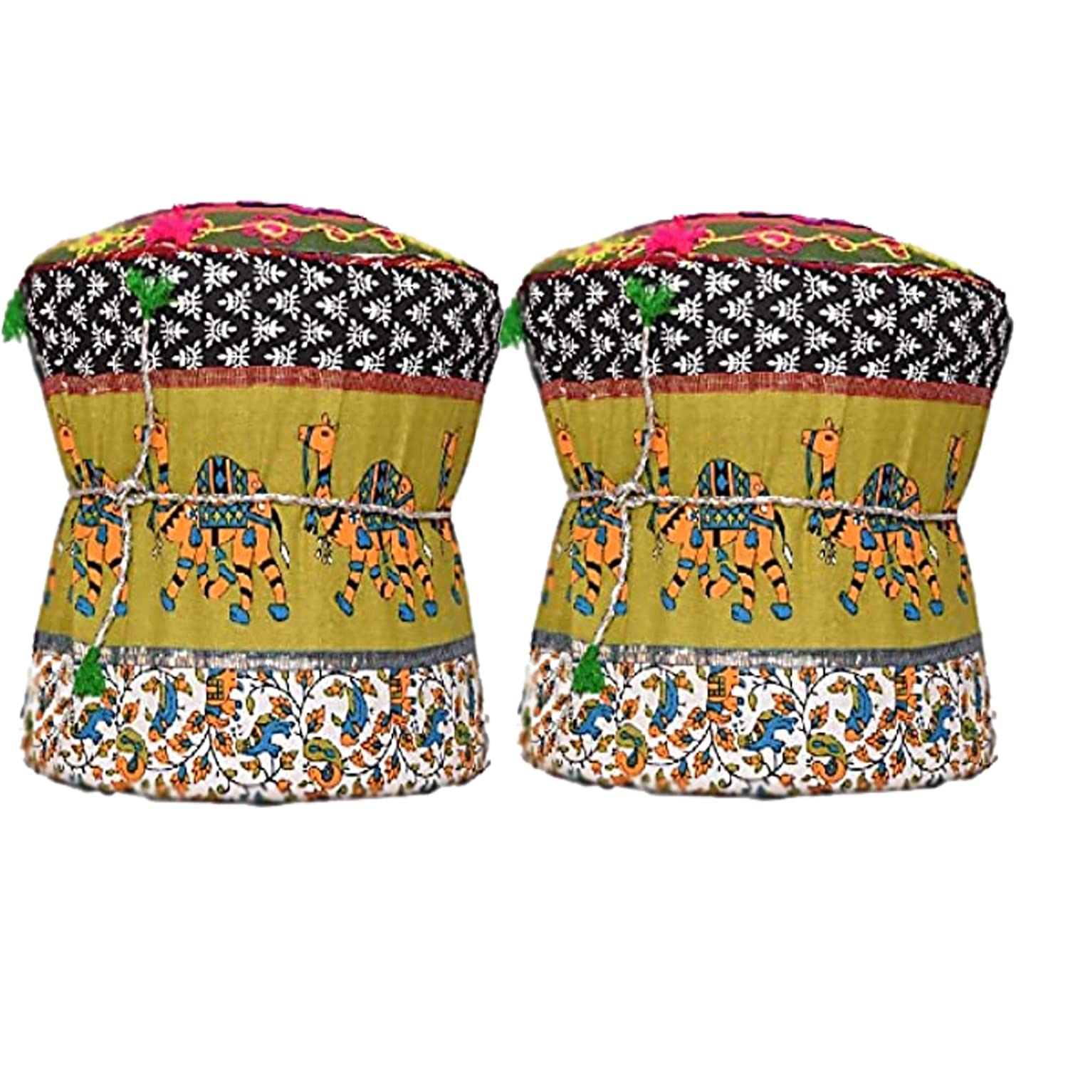 Ayodhya Art Decor Rajasthani Style Multicolor Camel Design Pouf Mudda Cover Size 17X16x17 in-picture-17