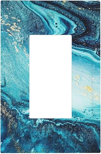 Miniatura 2 de Placa de pared abstracta de mármol azul con textura de piedra falsa de pintura líquida dorada individual rockerDecora placa de pared de 1 cuadrilla,