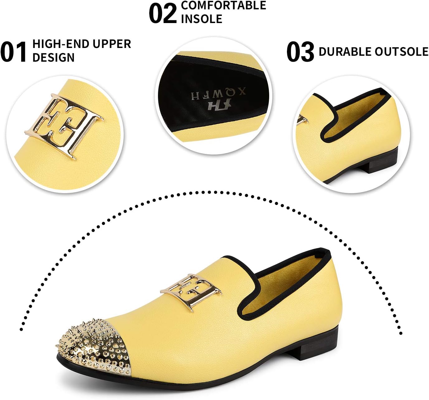 XQWFH Mens Leather Loafers Spiked Dress Shoes with Gold Buckle Penny Slip-On Luxury Men Wedding Party Prom Shoes - Image 4
