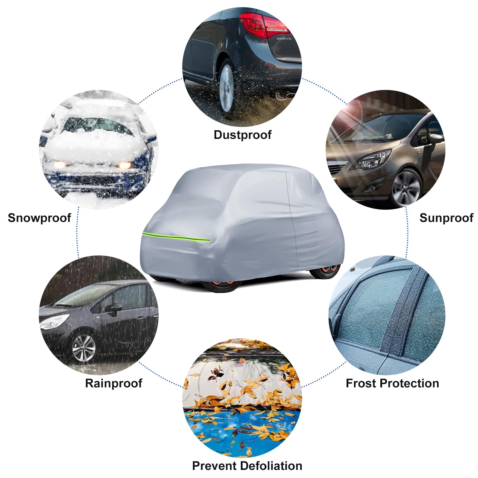 Telo Copriauto Sostituzione per Citroen Ami/O-pel Rocks-e/Electric/F-iat Topolino 2020-2024, Copertura Auto Protettiva Dell'auto, Telone Garage Completo Impermeabile Strisce Riflettenti, Argento