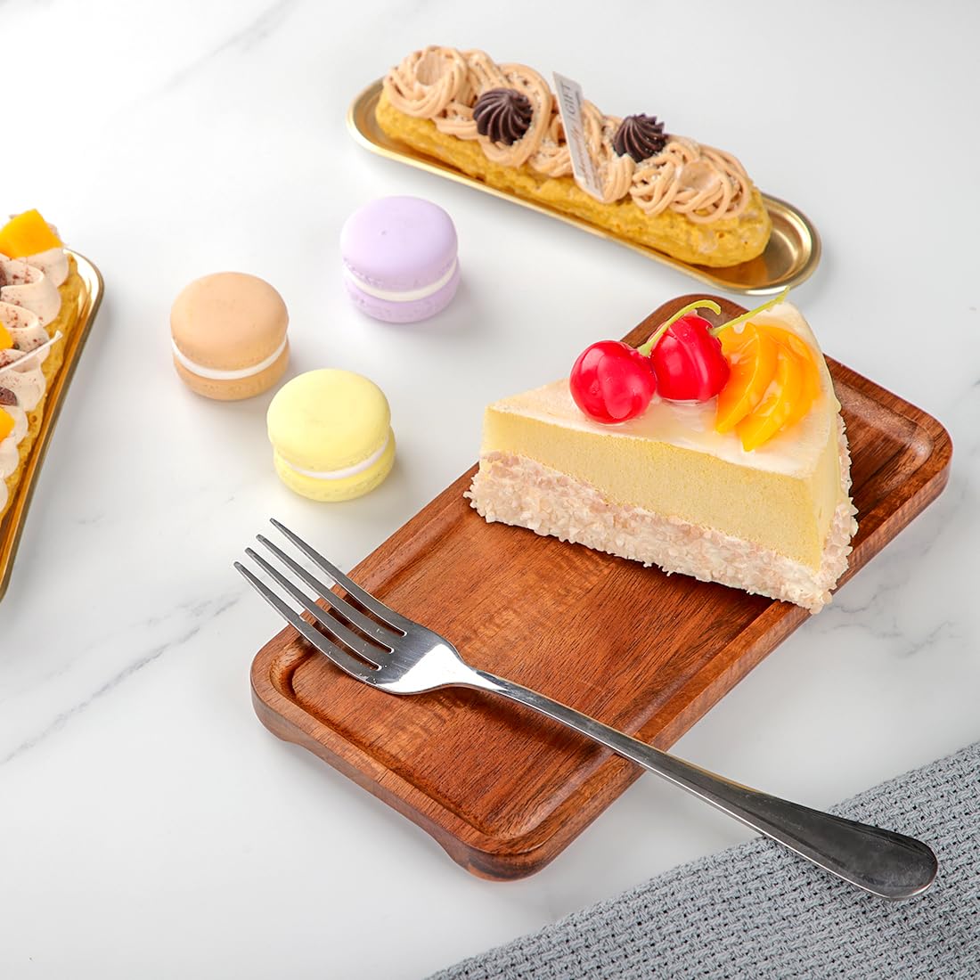 Holztablett Rechteckig Deko 2er Set, Holztablett Klein 20x10 cm, Dekotablett aus Akazienholz, Tablett Set Serviertablett Holz, dekorative Servierplatte für Snacks, Käse, Wurst