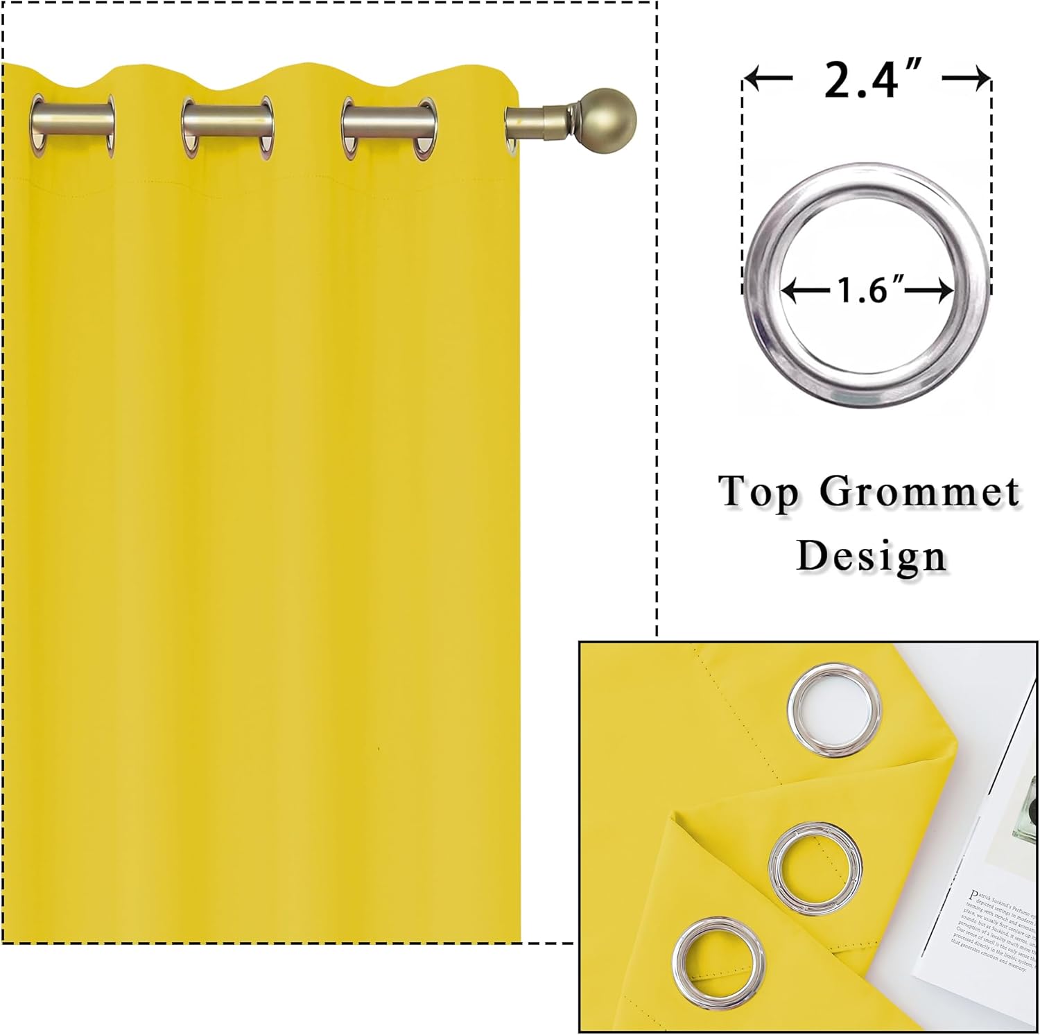KEQIAOSUOCAI Bright Yellow Blackout Curtains 63 Inches Long for Girls Room 2 Panels Grommet Room Darkening Insulated Thermal Sun Blocking Curtain Drapes for Nursery Bedroom Living Room 38Wx63L