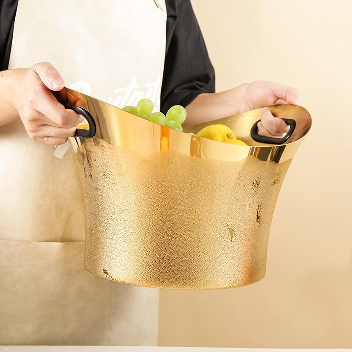 Ice Bucket Stainless Steel Ice Bucket Insulated Beverage Tub Large 9L Party Tub, Drink Bucket for Parties, Ice Tub Cooler for Wine and Beer, Golden Ice Buckets For Parties