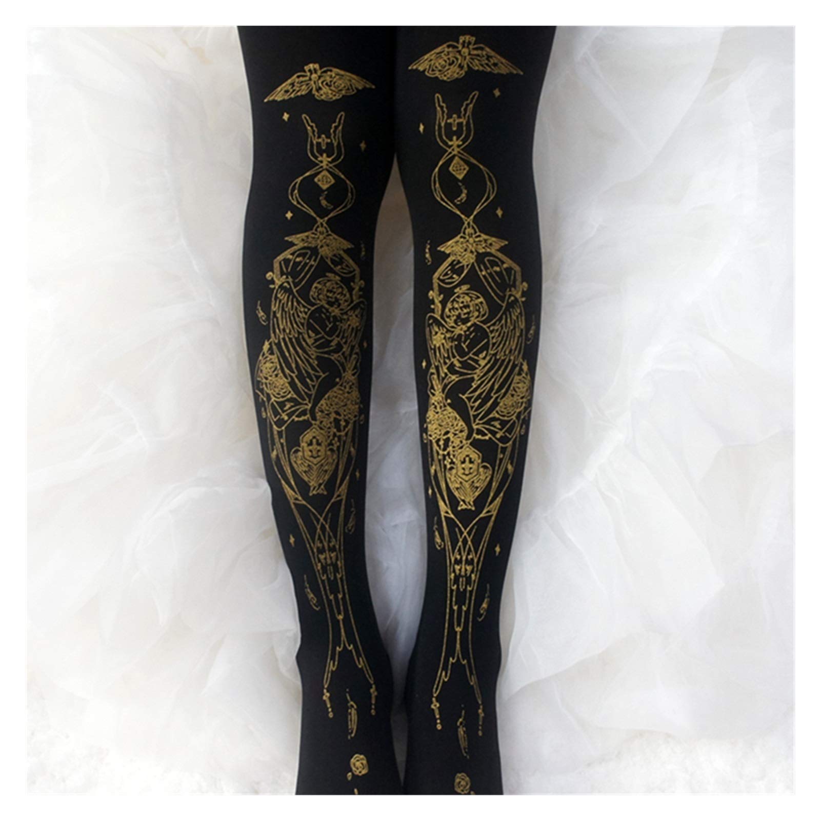 La Rodilla Original de Estampado de Calor de Verano de Lolita - Calcetines Impresos de Alta Calcetines Lolita Angel Muslo Cálida (Color : Version B)