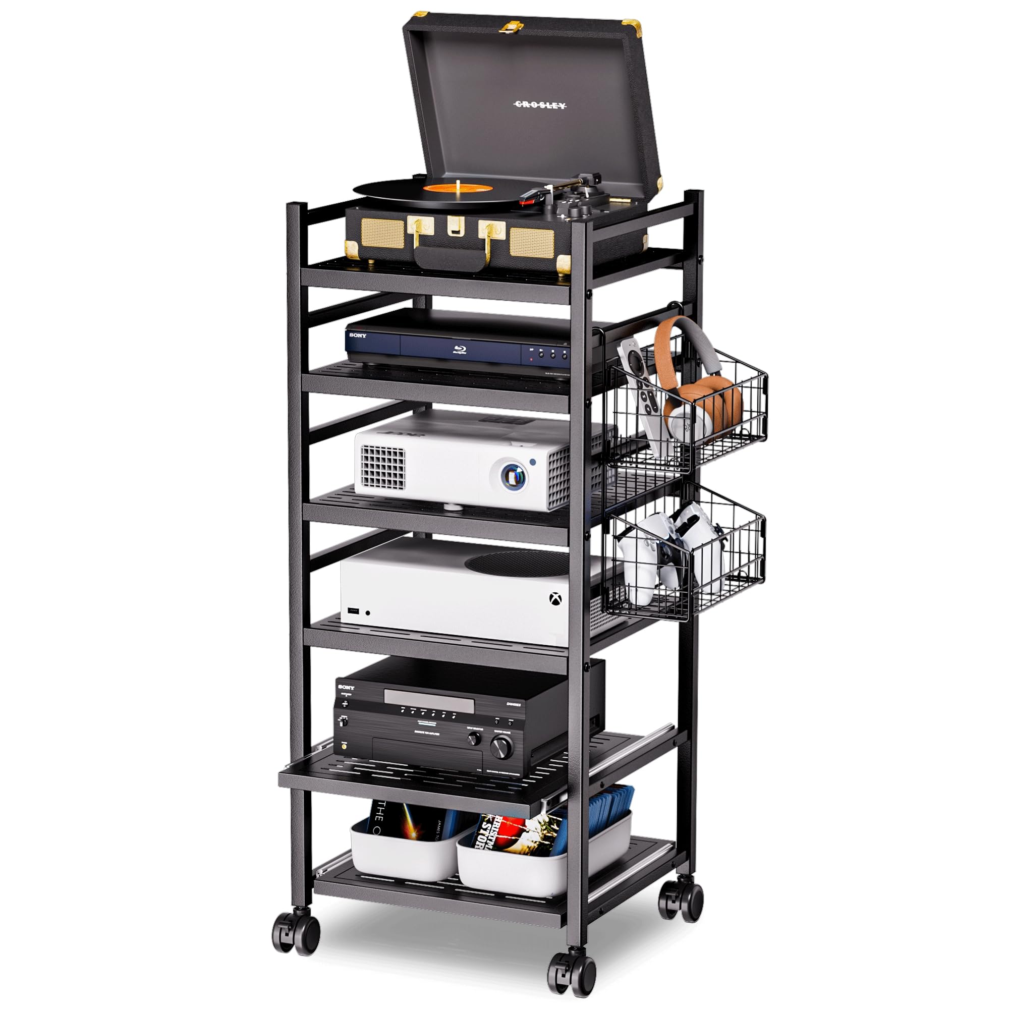 Amazon.com: Aquzee AV Media Stand, 6-Tier Metal Media Console Cabinet ...