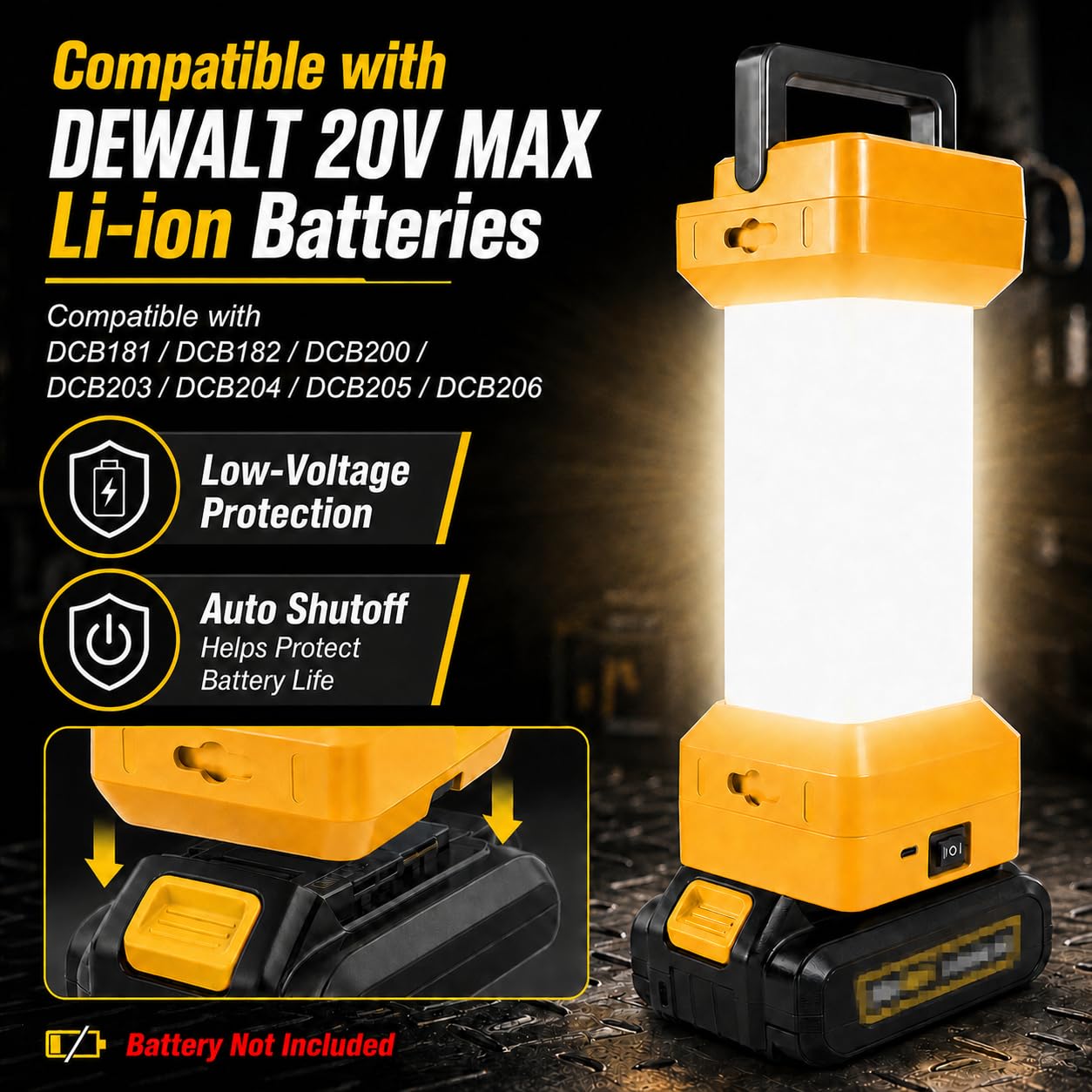 Lampa robocza LED do DEWALT 18 V 20 V, bezprzewodowe światła z wyjściem USB, przenośne światło robocze 1500 lm, przenośne światło kempingowe, światła turystyczne (bez baterii)