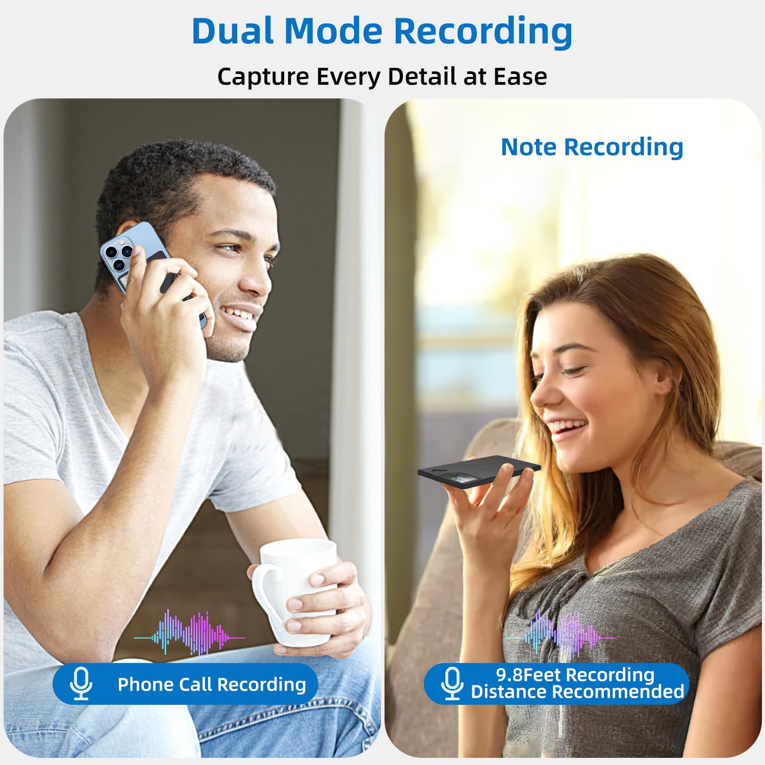 Enregistreur vocal AI, précision de l'enregistreur vocal pour transcrire Smart Summarize et traduction simultanée, prend en charge 112 langues, contrôle par application, enregistreur audio AI pour