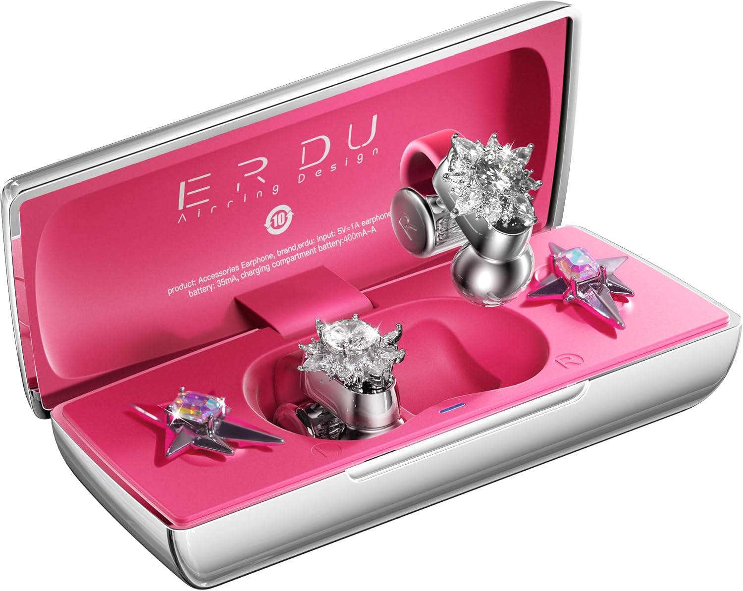 Jewelry Open Ear Clip-on Earbuds, Starry Ear Cuff Wireless Headphones, 30H Playtime, Bluetooth 6.0 Earring Earphones for Women, 2 Pairs Interchangeable Magnetic Crystals