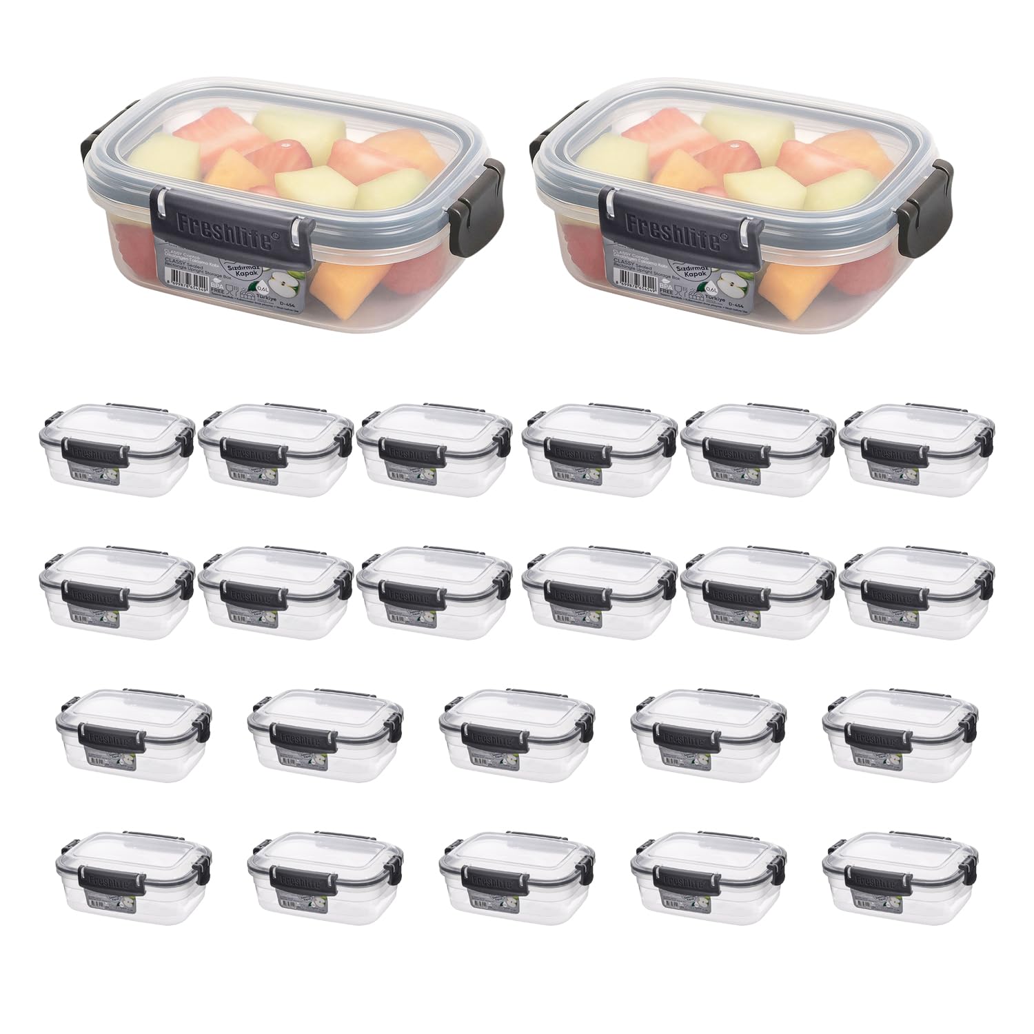 Fiambrera Hermética con Tapa. Pack Fiambreras de Plástico Rectangular, Recipiente para Guardar Alimentos. Plástico libre de BPA, Tapa a prueba de Fugas. Ideal para Hostelería (600ml (24ud))