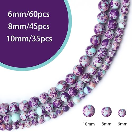 Miniatura 3 de 60 cuentas de piedras preciosas de jaspe marino natural morado natural de 0.236 pulgadas (0.236 in), cristal curativo energético, cuentas redondas