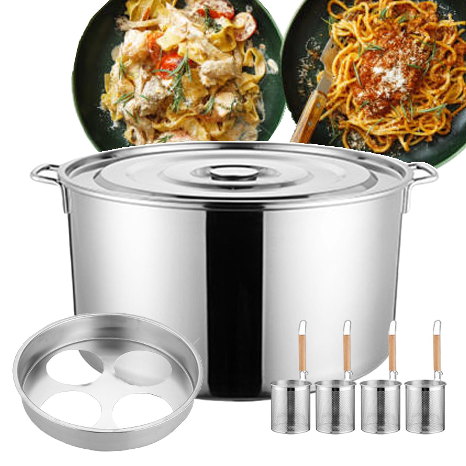 Cuiseur à spaghettis commercial, marmites à pâtes, marmites à nouilles, ustensiles de cuisine pour la cuisson des pâtes avec panier-filtre 3/4 - Conception à crochet humanisé, multi-usages dans un seu