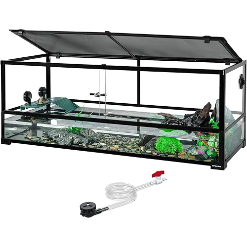 REPTIZOO 67 Gallon Large Turtle Tank Aquarium, 48"×18"×18" Tortoise Habitat Water-Land Ecological Turtle Tank with Drainage System Aquatic Aquarium