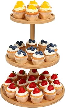 Cupcake Stand, Wood Cake Stand, Cupcake Display Stand, Wedding Cake Stands, Rotatable Bamboo Cupcake Stands for Party, 3 Tier Cupcake Stand, Cup Cake Tower Stand for Birthday Party Decoration
