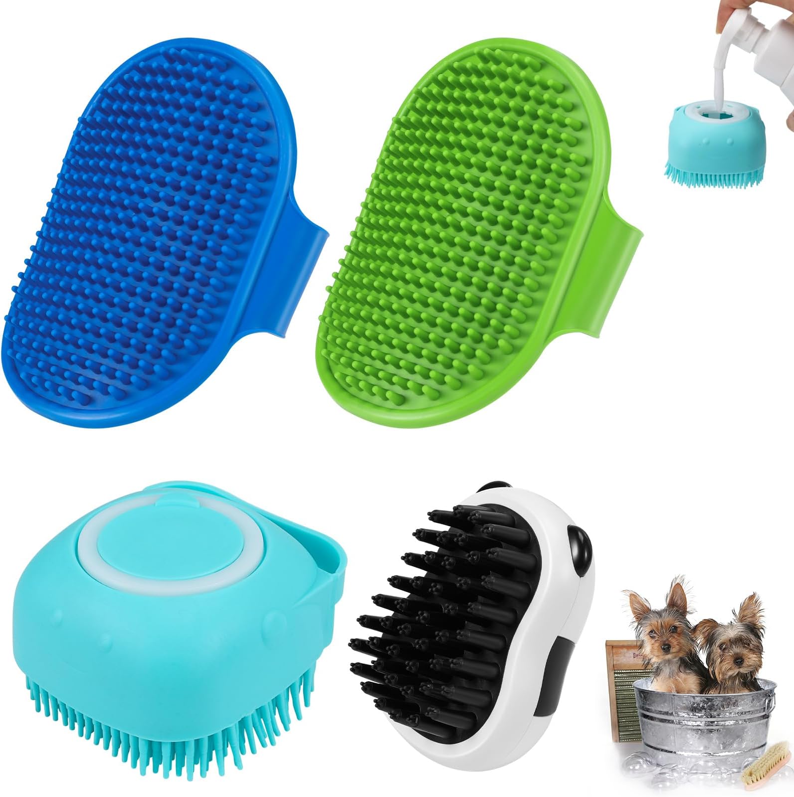 Amazon.com: 4PCS Dog Bath Brush Kit,Dog Grooming Washing Brush,Soft ...