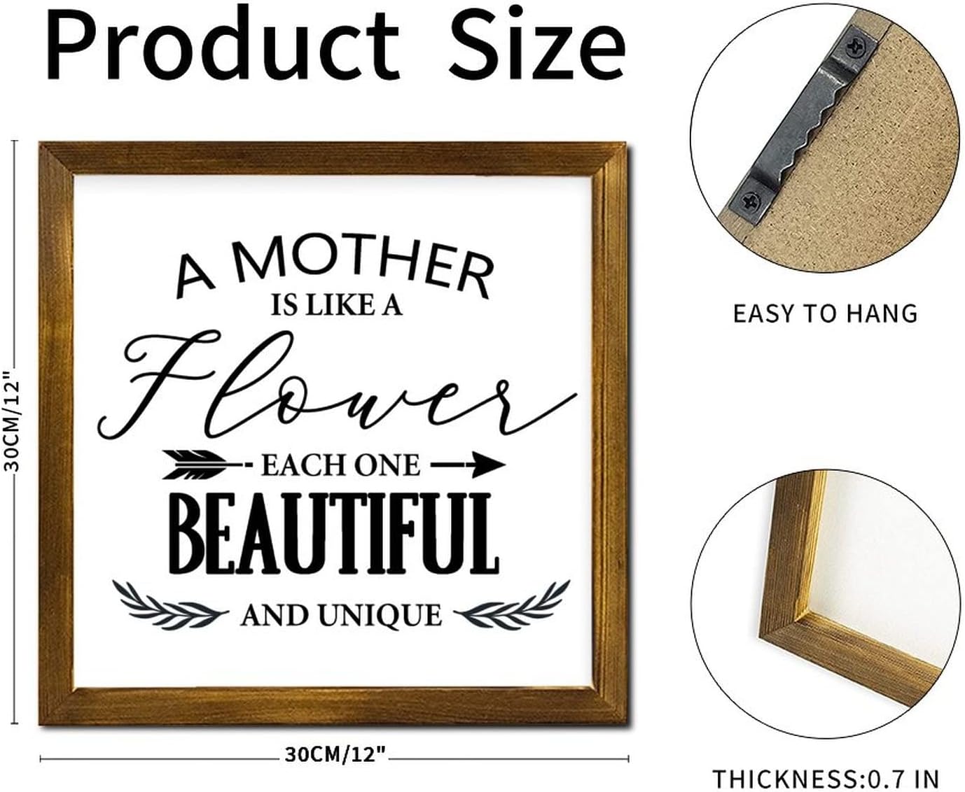 A Mother is Like A Flower Wood Framed Sign Heart Warming Wood Wall Art Farmhouse Wood Wall Hanging Decor for Women Office Bathroom Shelf Decor 12x12 Inch