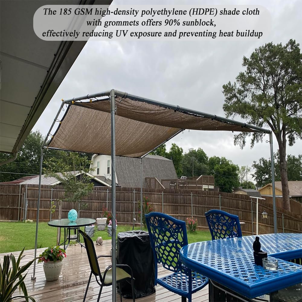 JUNFLYING Sun Shade Cloth 6x20 FT, UV-Blocking Breathable Outdoor Shade Fabric, Tear & Fade Resistant Rectangle Sunshade Cover for Patio, Pergola, Backyard, Deck and Garden. Mocha