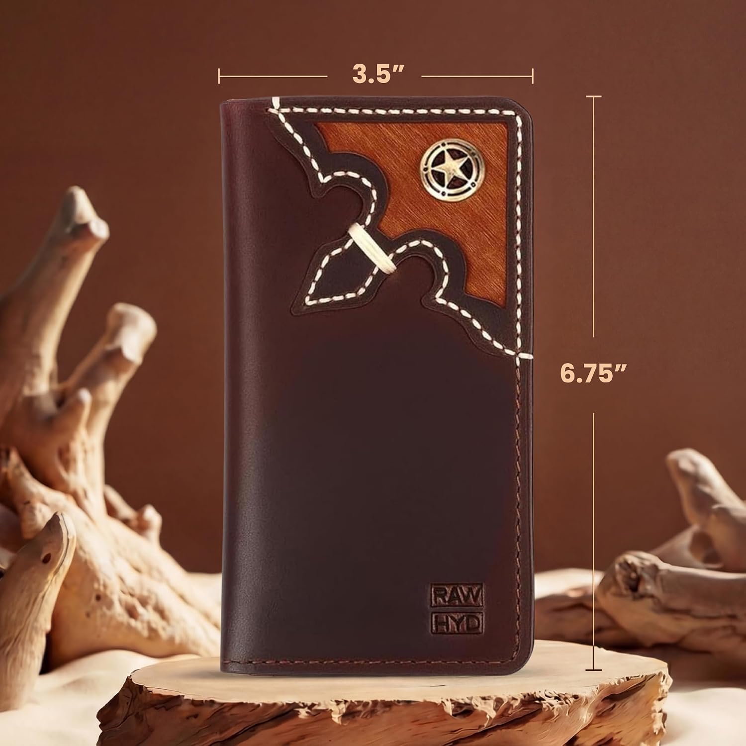 Full-Grain Leather Classic Long Bifold Wallet - Sleek Handcrafted Vertical Wallet - Compact Minimalist Men's Bifold Wallets w/ Multiple Card Slots, 2 Long Side Pockets, and Sleeve (American Flag)