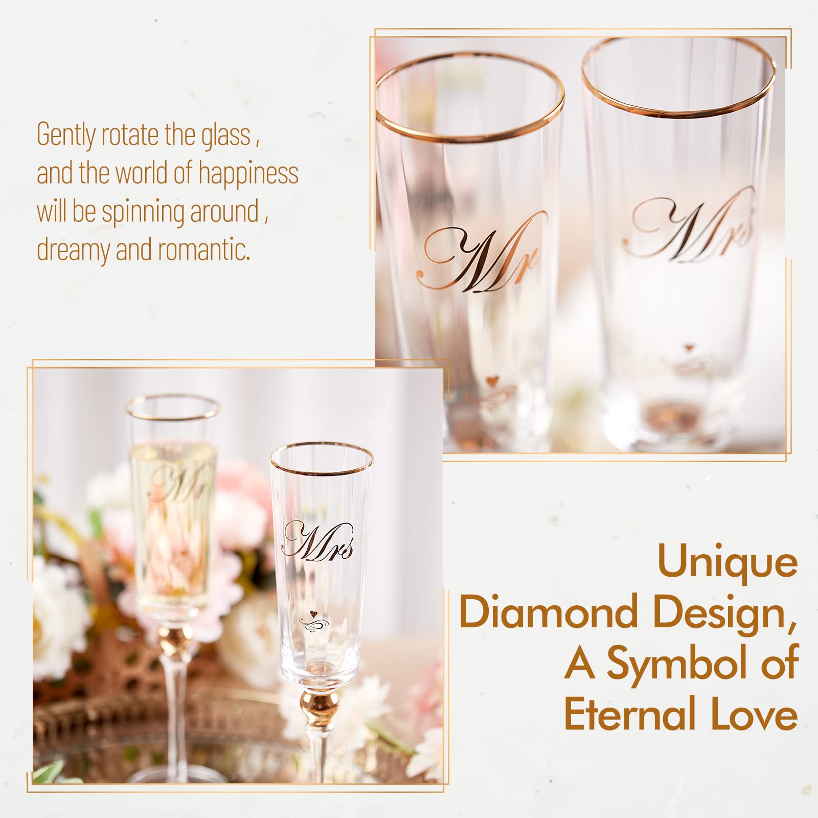 Mr & Mrs Champagne Flutes - Wedding Gift Set -4 Mr & Mrs Champagne Flutes - Wedding Gift Set -4