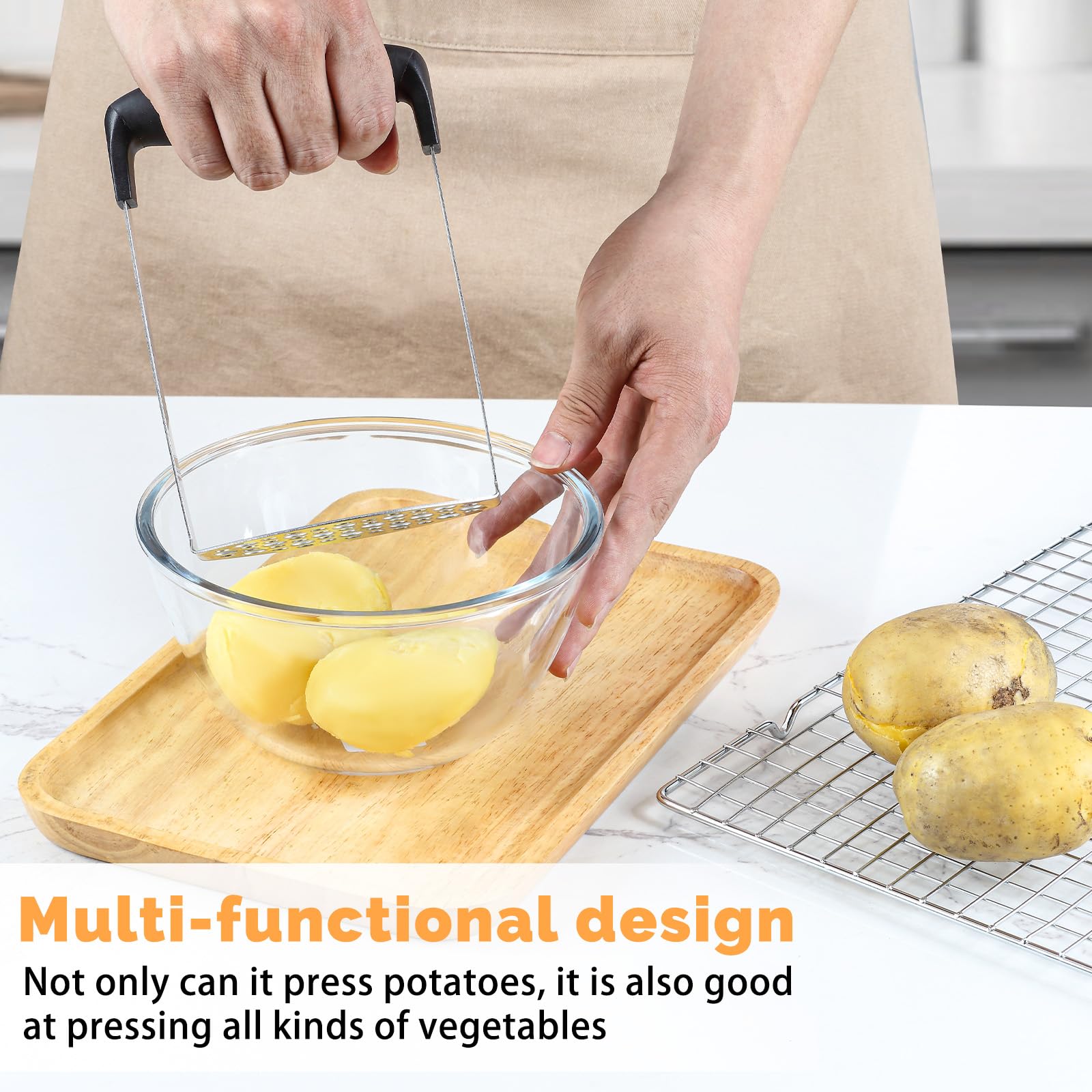 Triturador de patatas, Pleafind Potato Masher Stainless Steel, utensilio de cocina duradero con mango antideslizante, perfecto para judías, verduras, frutas, aguacate, apto para lavavajillas