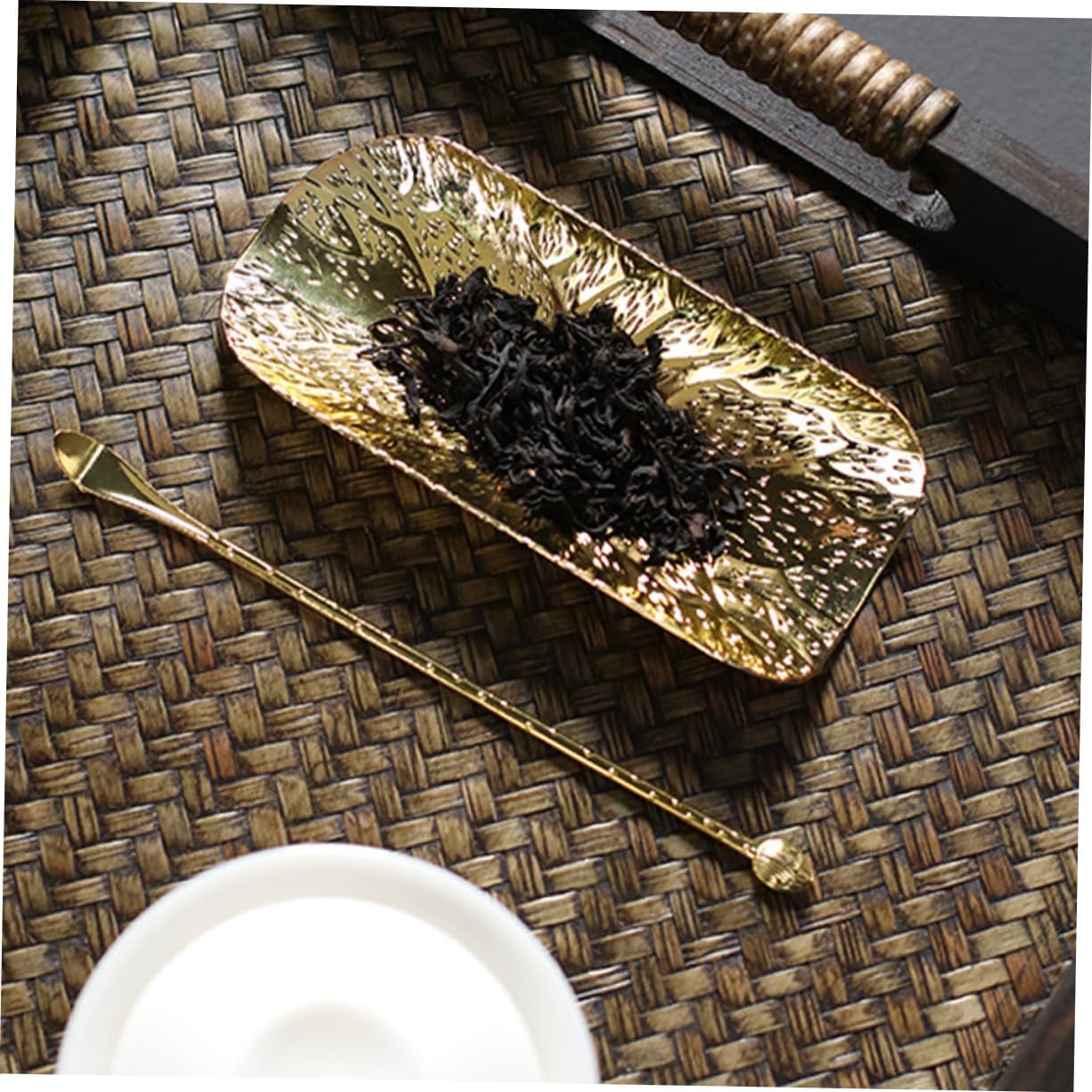 LABRIMP 1set Tea Leaf Storage Plate Spoon Vintage Japanese Tea Scoop for Loose Leaves Shovel Spoon