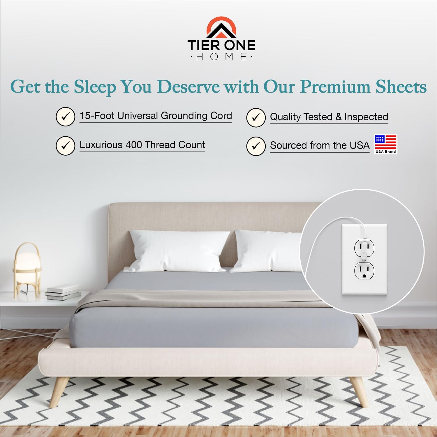 Fitted Grounding Sheets for Earthing, 5% Silver Fiber + 95% Certified Organic Cotton for Better Sleep and Pain Relief. Deep Pockets. Includes Grounding Wristband & Cords (Queen)