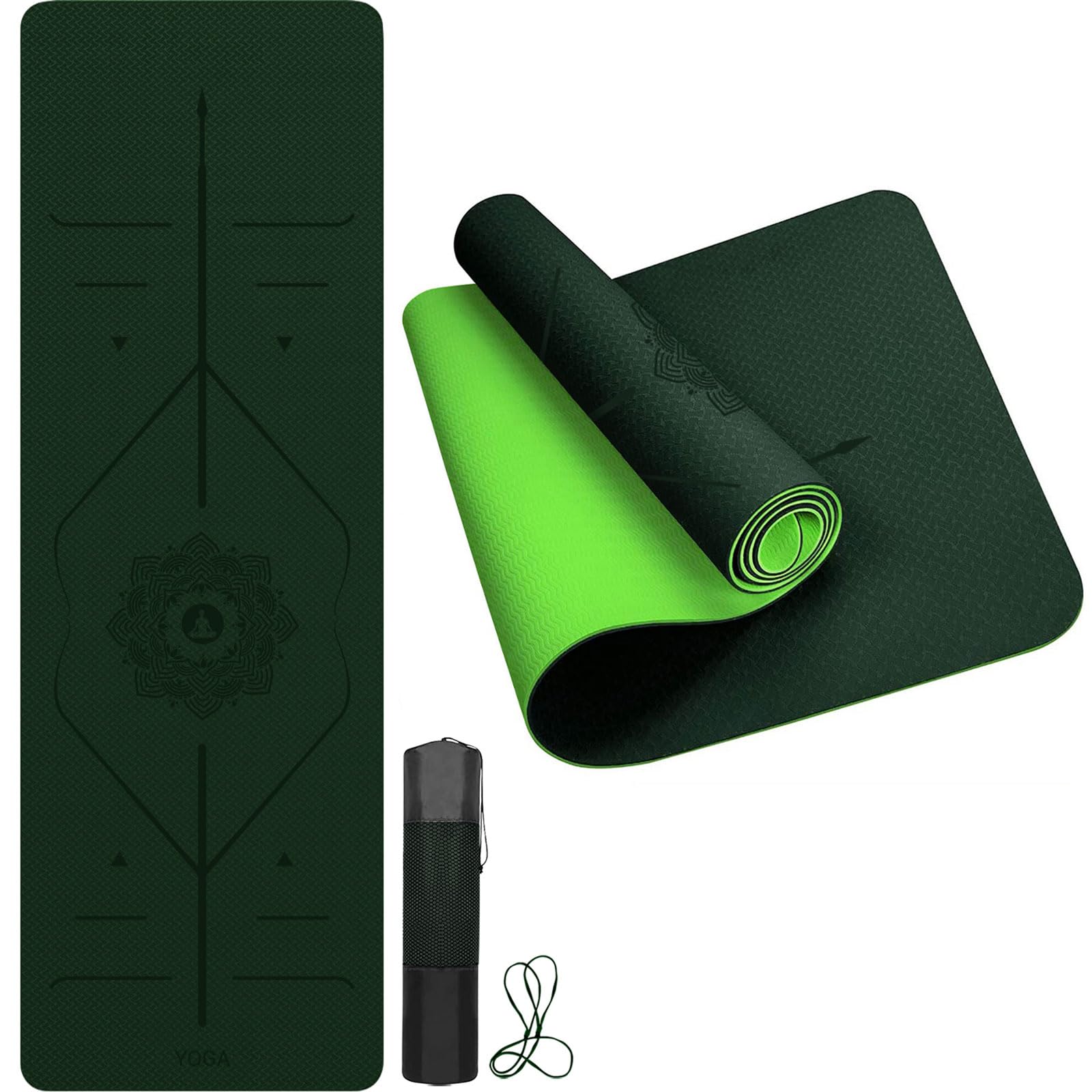 Yoga Mat 6mm Thick, Non-Slip Lightweight Exercise Mat with Carry Strap and Bag, Supportive Pilates and Gym Mats for Home Use, Ideal for Yoga, Stretching, Meditation and Floor Workouts