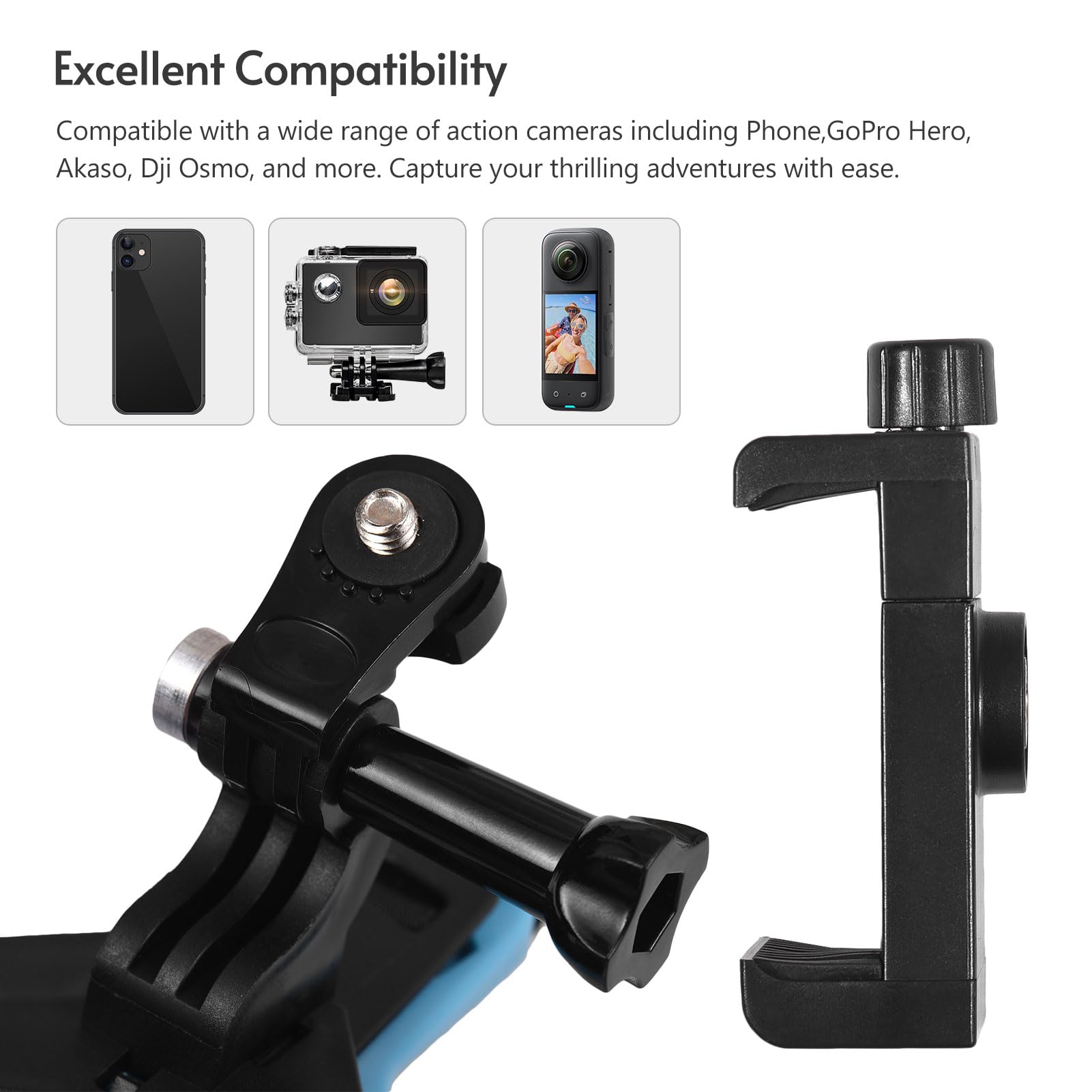 Soporte para Casco para cámara Soporte para Casco para cámara de acción con Adaptador Clip para teléfono móvil Compatible con cámara de acción Hero/Osmo/AKASO