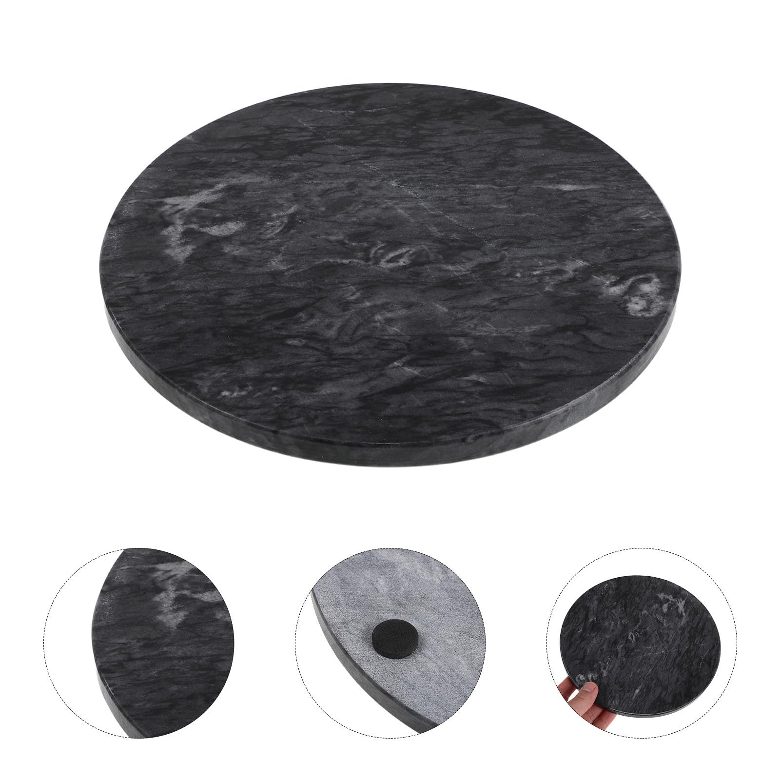 jojofuny Bandeja Antideslizante y Resistente a Derrames Redonda de Mármol Natural Negro Textura Única Adecuado para Servir Desayuno Organizador Elegante