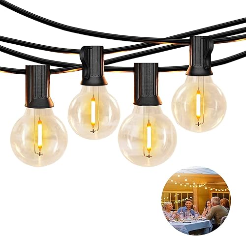 Tira de luces impermeables para patio al aire libre 50 pies ganchos para luces al aire libre con 25 bombillas inastillables 1 repuesto luces