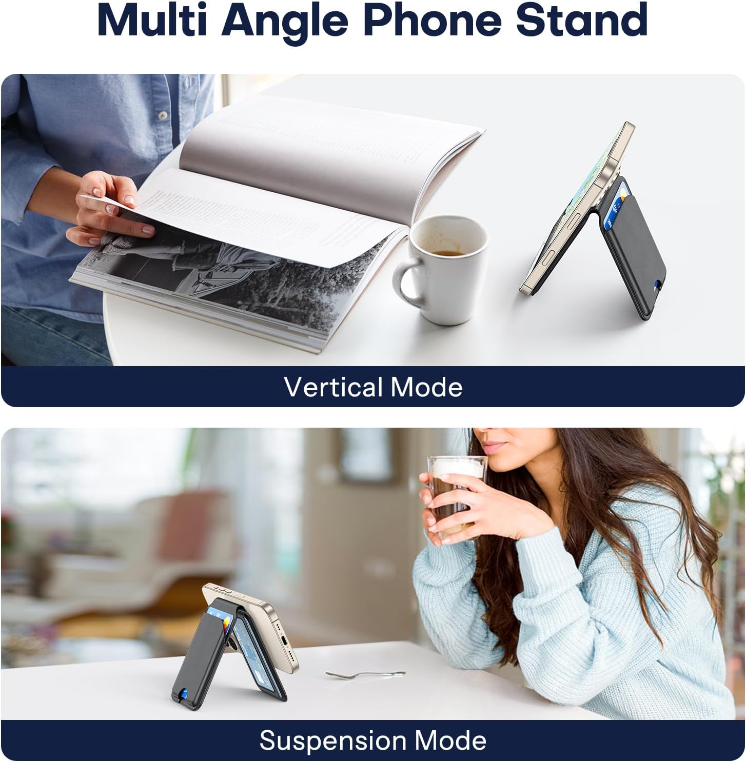 OMOTON for MagSafe Wallet, 4 Card Holder Magnetic Phone Wallet with Stand, Premium Leather for iPhone 17/16/15/14/13/12 Series (Black) - Image 4