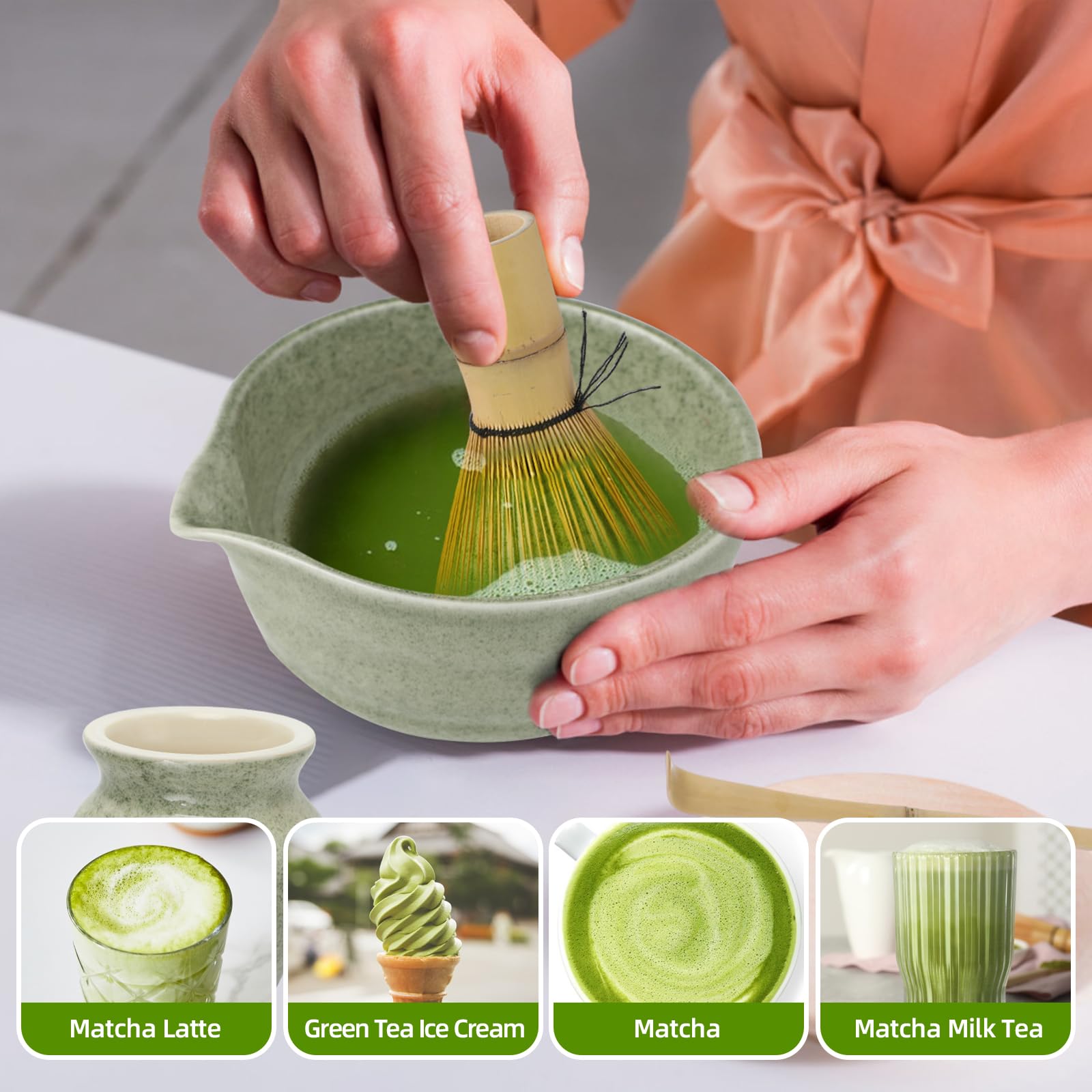 Matcha Kit - Té Matcha Kit de 4 Piezas, Batidor Té Matcha, Cuenco Té Matcha, Soporte Chasen y Cuchara Matcha - Kit Matcha para la Ceremonia del Té - Ideal para el Hogar, la Oficina y Como Regalo