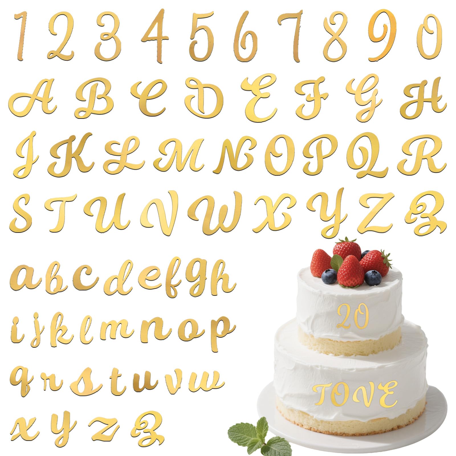 64 stuks taartdecoraties, letters, cijfers voor cake, cijfers 0-9 in